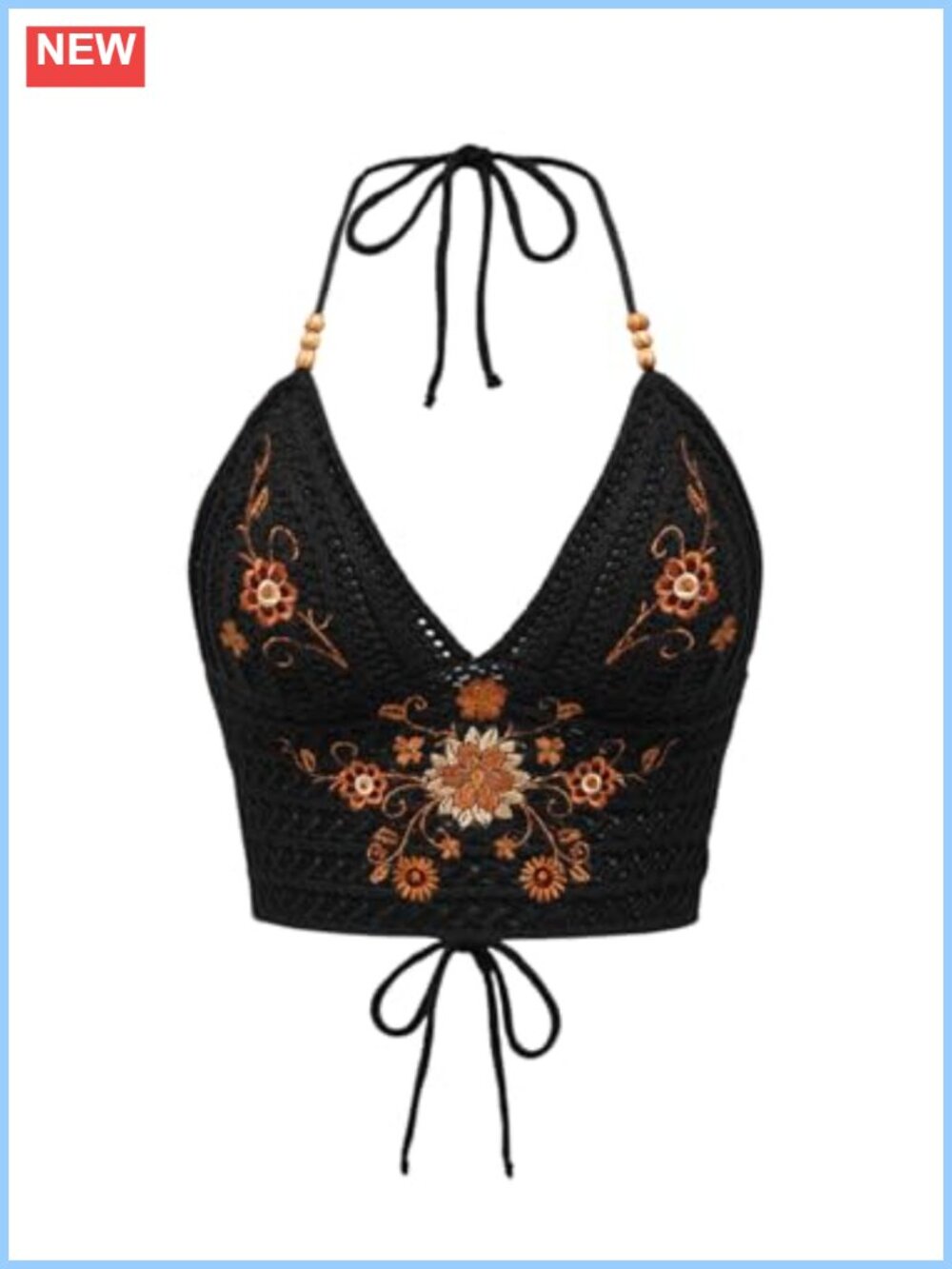 Crochet Halter Crop Top Boho Backless Tie Top Summer
